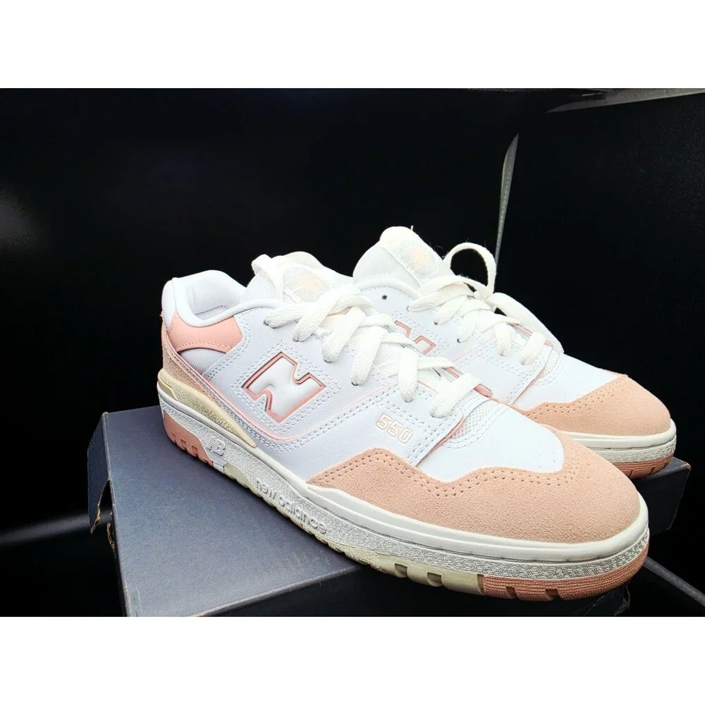 New Balance 550 Unisex Kids Low Top Lace-Up Sneakers White/Pink US 7 M/8.5 Women